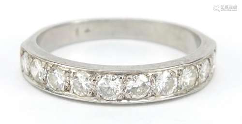 Unmarked white gold and platinum diamond half eternity ring, size P, 4.2g : For Further Condition