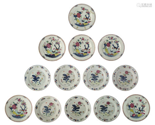 S***n Chinese famille rose floral decorated dishes; added six ditto dishes, the centre with butterfl