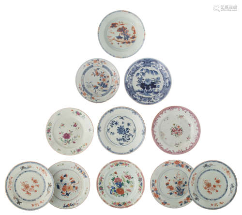 El***n Chinese export porcelain dishes, floral decorated in Imari, famille rose, and underglaze blue