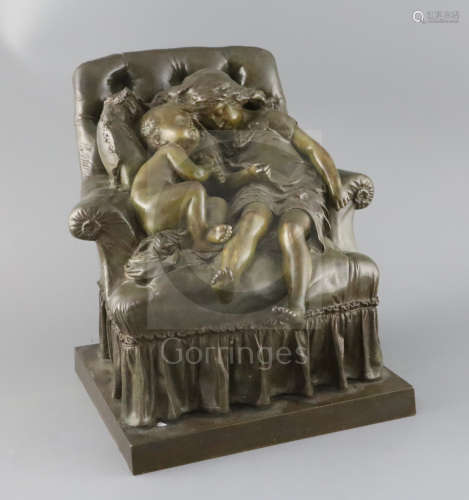 Aristide-Onésime Croisy (French 1840-1899). 'Le Nid', a bronze group of two children sleeping upon a