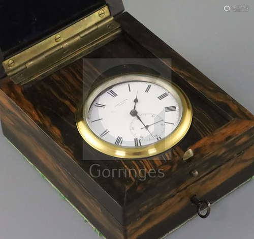 John Poole of London. A coromandel wood cased travelling timepiece, in plain rectangular two tier