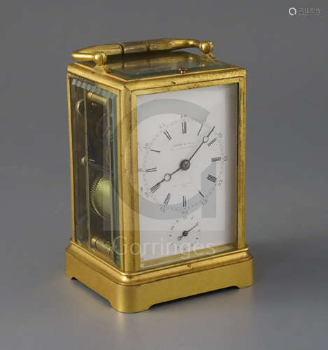 Drocourt & Co. A 19th century French quarter repeating carriage alarm clock, retailed by Leroy &