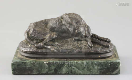 Paul Joseph Raymond Gayrard (French 1807-1855). A bronze animalier study of a sleeping deerhound, on