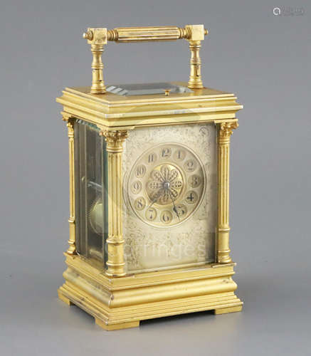 A late 19th century French hour repeating ormolu carriage clock, examined by Wales & McCulloch,