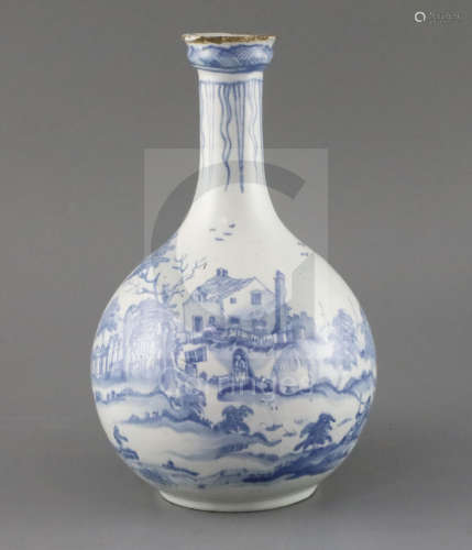 A rare Bristol delft ware bottle vase, mid 18th century, possibly Redcliffe Back pottery, finely