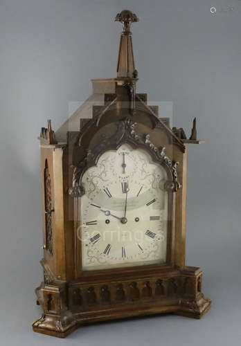 Barraud & Lund, Cornhill, London. A Victorian gothic cased oak eight day bracket clock, with