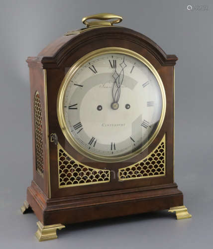James Warren Jnr of Canterbury. A George III maho***y bracket clock, with arched case and painted
