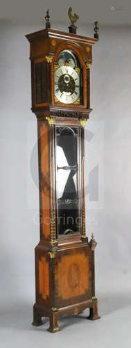 A Victorian inlaid maho***y and satinwood banded eight day quarter chiming longcase clock, the 12