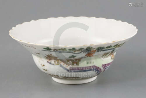 A Chinese famille rose 'landscape' bowl, Daoguang four character seal mark and probably of the