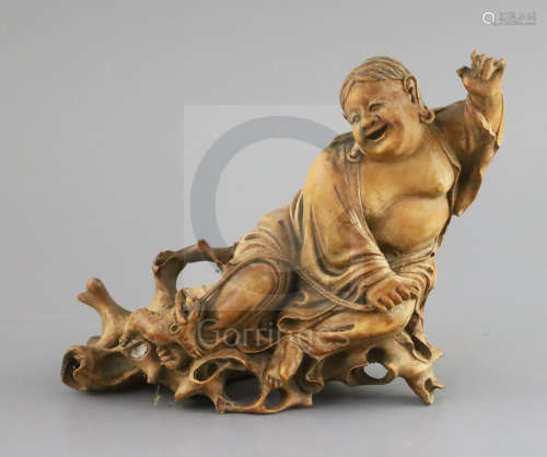 A Chinese bamboo group of Liu Hai and his three legged toad, late 19th/early 20th century, the