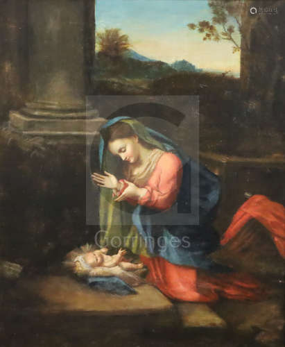 After Corregio (1494-1534)oil on canvasThe Adoration of the Child (Uffizi, Florence)18 x 15in.
