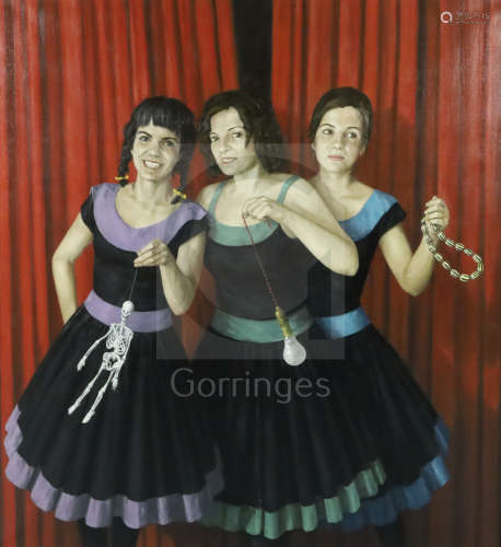 § Chris St***ns (1956-)oil on canvas'Girls playing with toys'61 x 56in.CONDITION: Oil or acylic on