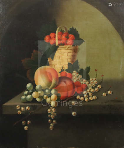 Attributed to William Jones of Bath (fl.1764-1777)oil on canvasStill life of currants, g****s,