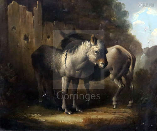 Early 19th Century English Schooloil on millboardDonkeys beside a fence9.5 x 11.25in.CONDITION:
