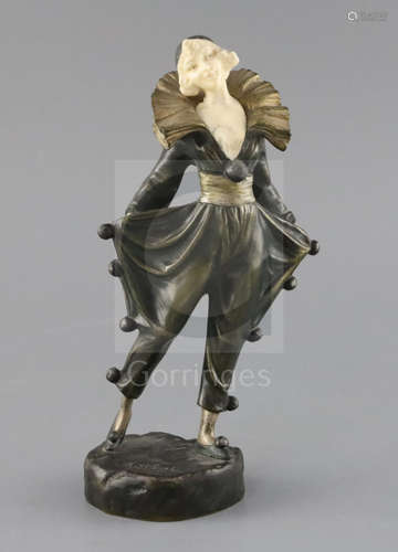 A. Gilbert. An Art Deco ivory and bronze figure of a Pierrette, signed to the base, H.