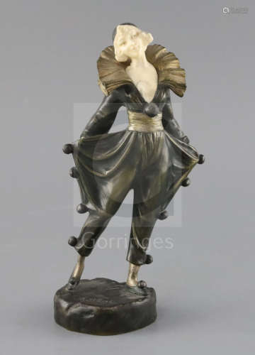A. Gilbert. An Art Deco ivory and bronze figure of a Pierrette, signed to the base, H.