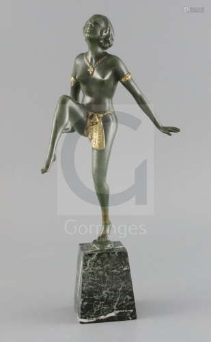 Eugene J. Urbain (1855-1934). A parcel gilt bronze figure of a Middle Eastern dancing girl, signed