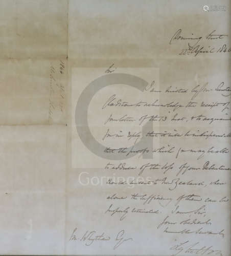New Zealand History: Two Downing Street Letters dated 1846, addressed to Matthew Whytlaw and written