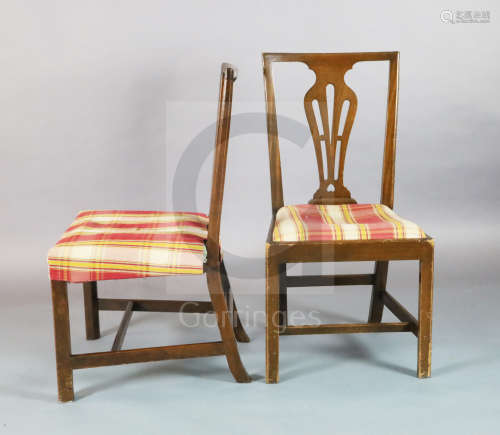 A set of ten George III country Chippendale maho***y dining chairs, with pierced splats and ****