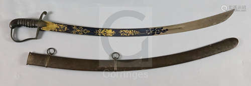 A George III 1796 pattern Bright Light Cavalry Officer's sword. The 82cm. single edge curved and