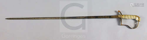 A George III naval officer's sword, blued and gilt blade etched with crowned GR and fouled anchor,