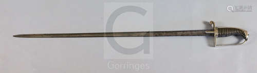 A George III infantry officer's sword spadroon, blade etched with crowned GR and trophies, silver