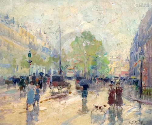 Elie Anatole Pavil (1873-1948, Ukrainian, French)oil on canvasParis street scenesigned14.5 x 17.