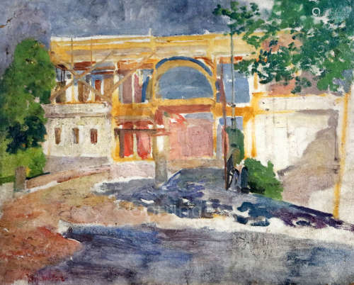 § Hendrik Jan Wolter (1873-1952)oil on board'Construction on the Via Dell' Impero, Rome' c.