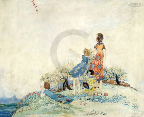 Jessie Marion King (1875-1949)ink and watercolourFlying a kitesigned, Fine Art Society and