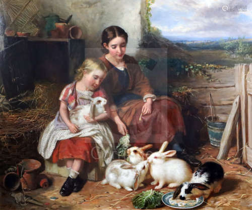 Henry Garland (1834-1913)oil on canvasMother and child feeding rabbitssigned24.5 x 29.5in.CONDITION: