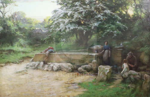 Henry Yeend King (1855-1924)oil on canvasFigures at a water trough,signed24 x 37in.CONDITION: Oil on