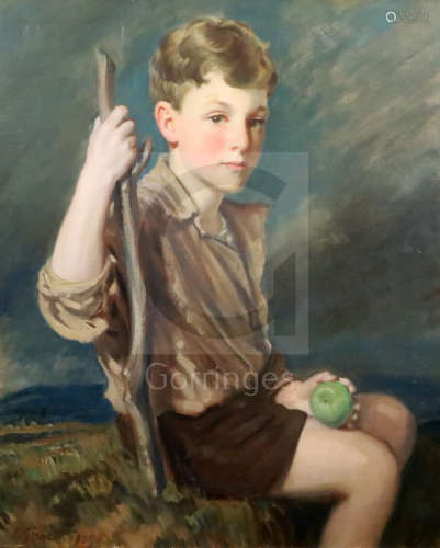 Louis Ginnett (1875-1946)oil on canvasPortrait of a boy holding an applesigned and dated 192929.5