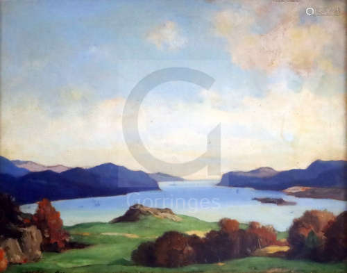 David Young Cameron (1865-1945)oil on panelKerrera Sound, Oban,signed and inscribed verso,8 x 10in.