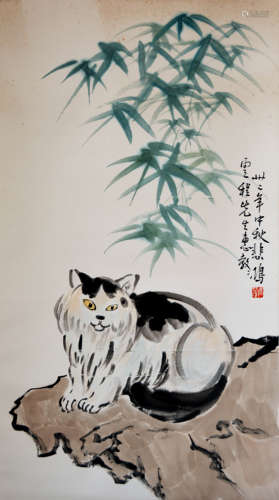 近现代 徐悲鸿 猫    设色纸本 立轴