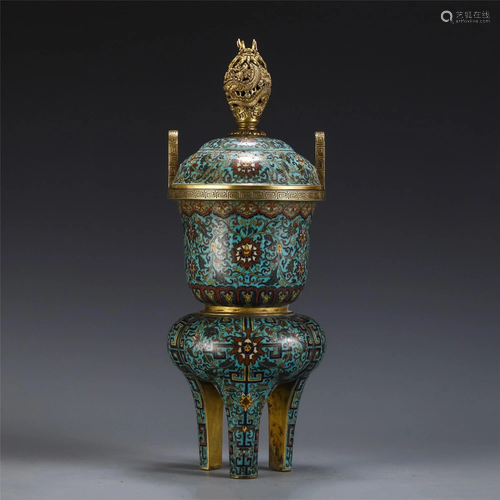 A CLOISONNE ENAMEL BRONZE BURNER .MARK OF …