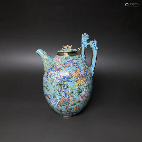 AN ENAMELLED BRONZE TEAPOT AND COVE…