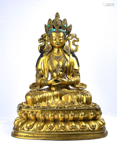 A GILT-BRONZE FIGURE OF SAKYAMUNI.QING PERIOD