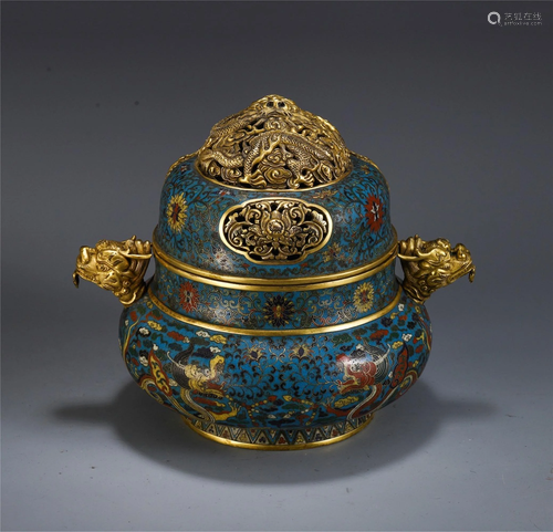 A CLOISONNE ENAMEL BRONZE BURNER AND COVE…