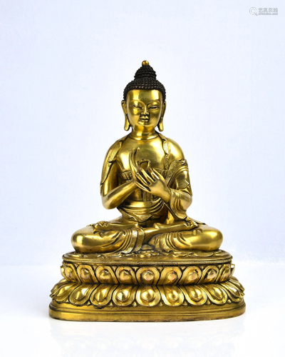 A GILT-BRONZE FIGURE OF SAKYAMUNI.QING PERIOD