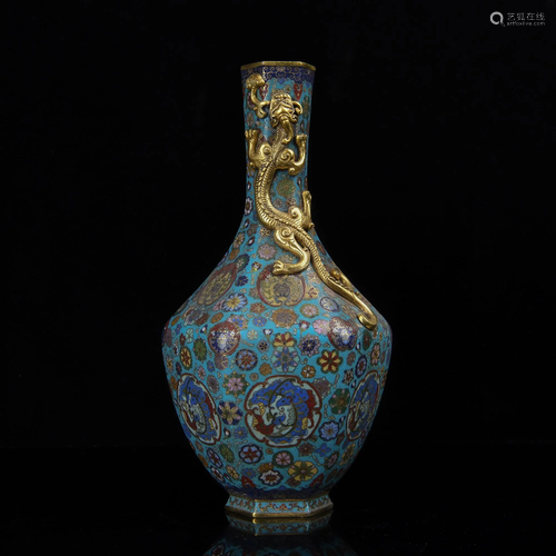 A CLOISONNE ENAMEL BRONZE VASE.MARK OF QIA…