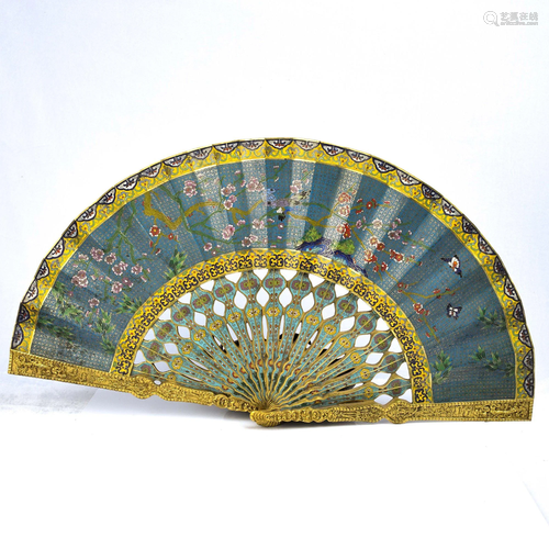 A CLOISONNE ENAMEL BRONZE WALL FAN.QING PE…