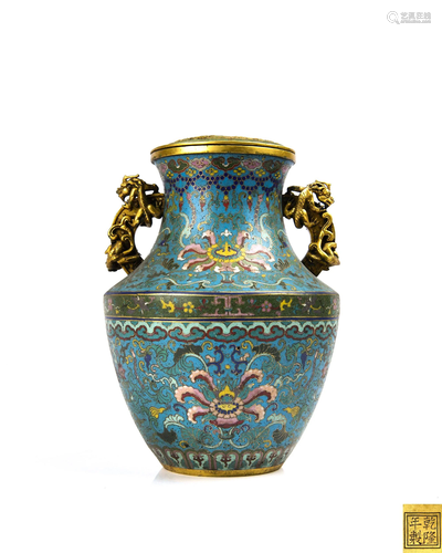 A CLOISONNE ENAMEL BRONZE 'DRAGON' JAR.MAR…