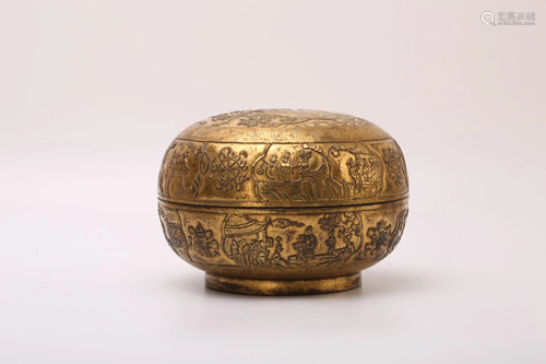 A CARVED GILT-BRONZE BOX AND COVER.QING PERI…