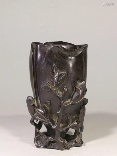 A CARVED ZIATN BRUSHPOT .BITONG