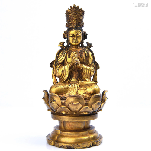 A GILT-BRONZE FIGURE OF BUDDHA.LIAO PERIOD