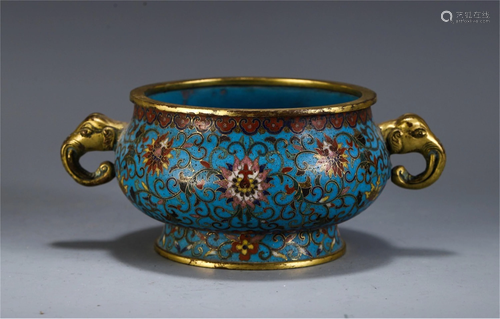 A CLOISONNE ENAMEL BRONZE CENSER.MARK OF …