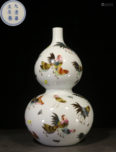 A FAMILLE-ROSE DOUBLE-GOURD VASE.MARK …