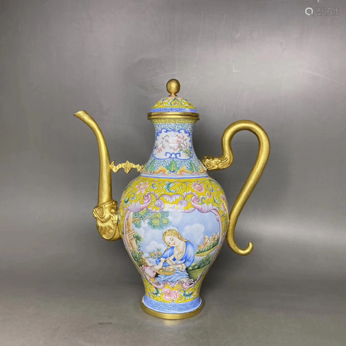 AN ENAMELLED BRONZE WINEPOT AND CO…