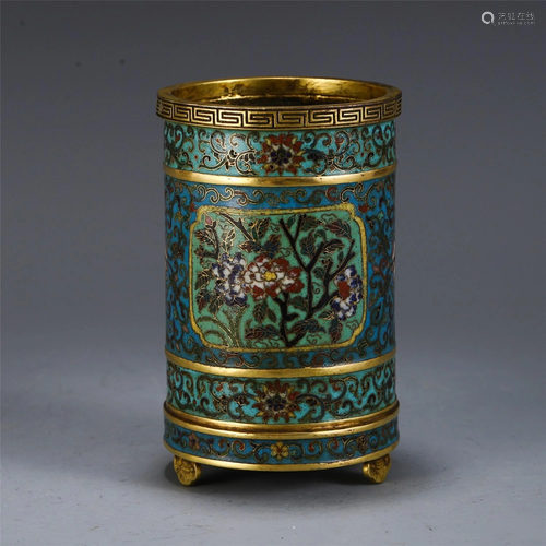 A CLOISONNE ENAMEL BRONZE BRUSHPOT.BITONG.…