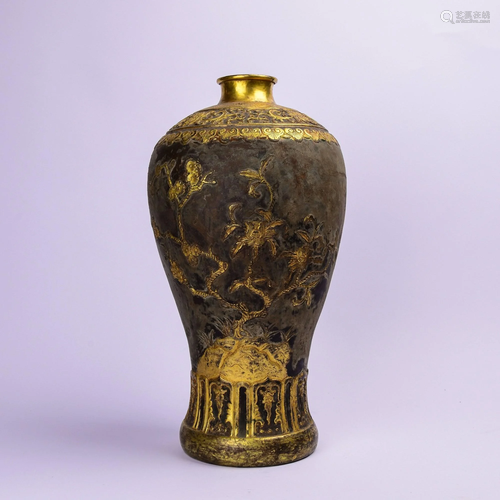 A CRAVED GILT-BRONZE MEIPING.MARK OF QIANLONG